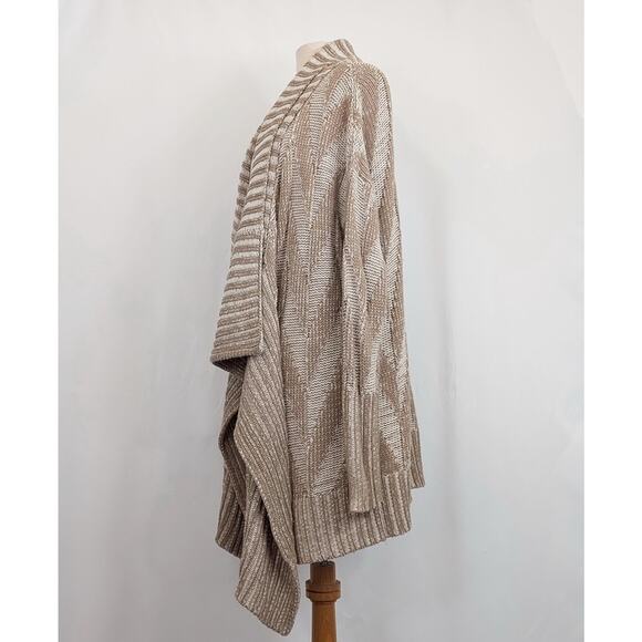 Staring at Stars Cardigan Sweater Tan Cream Ribbed Knit Draped Misses Size M - Picture 3 of 7